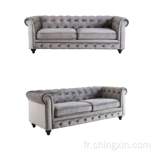 Meubles de salon Style européen Touffted Velvet Chesterfield Canapé Canapé Gris